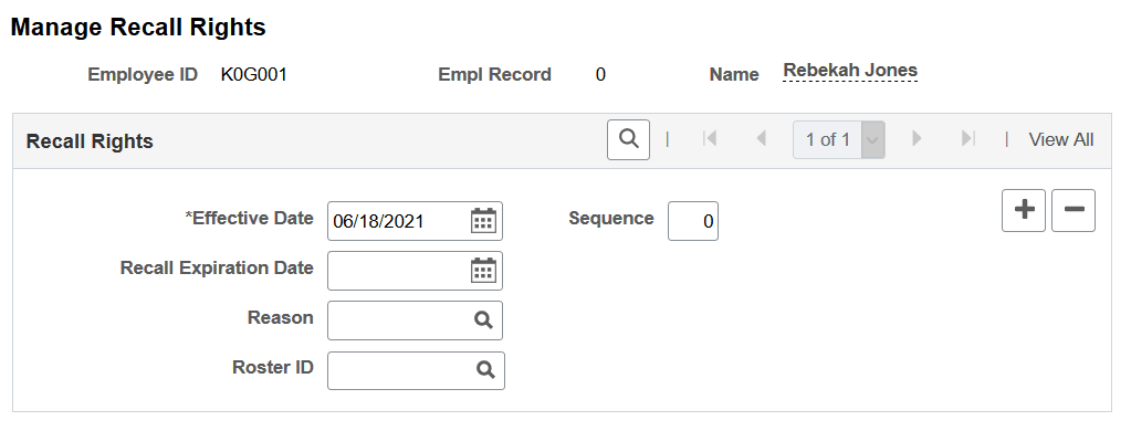 Manage Recall Rights page