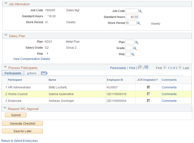 Job Change Request page, Transfer (2 of 2)