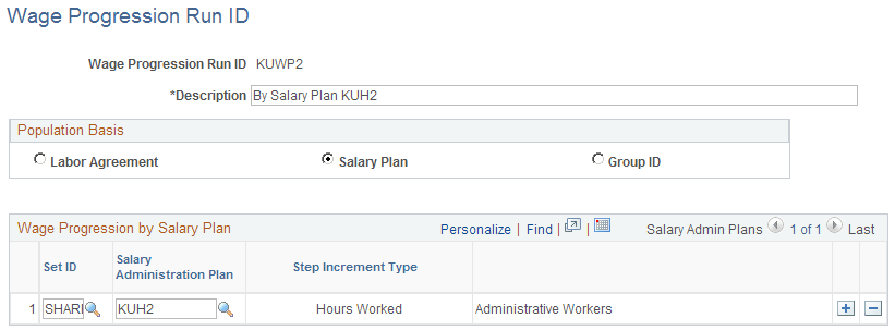Wage Progression Run ID page