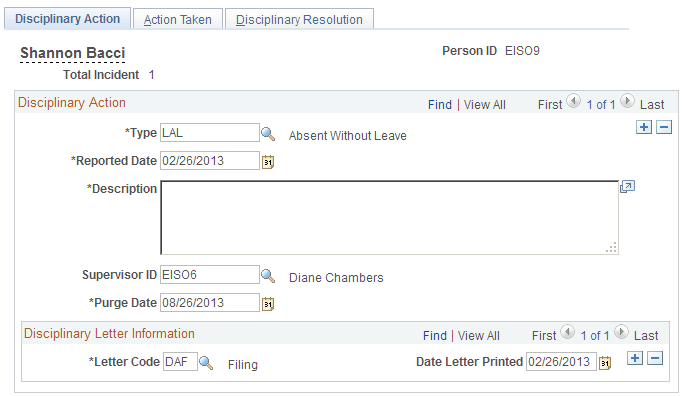 Disciplinary Action page