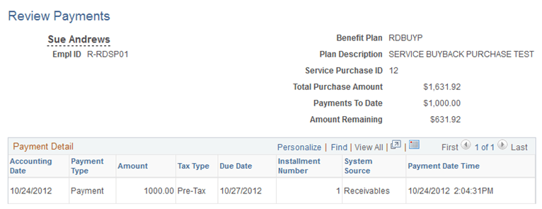 Review Payments page