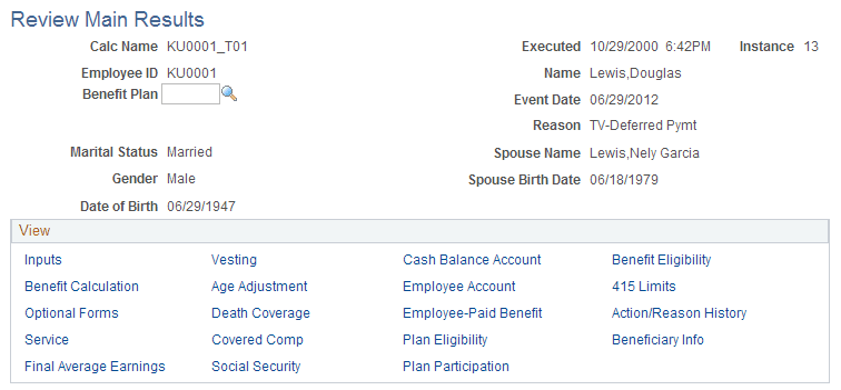 Review Main Results page