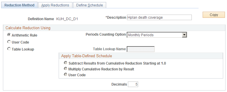 Death Coverage - Reduction Method page