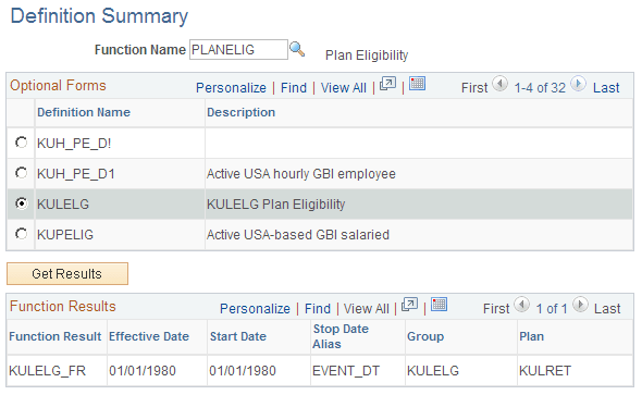 Definition Summary page