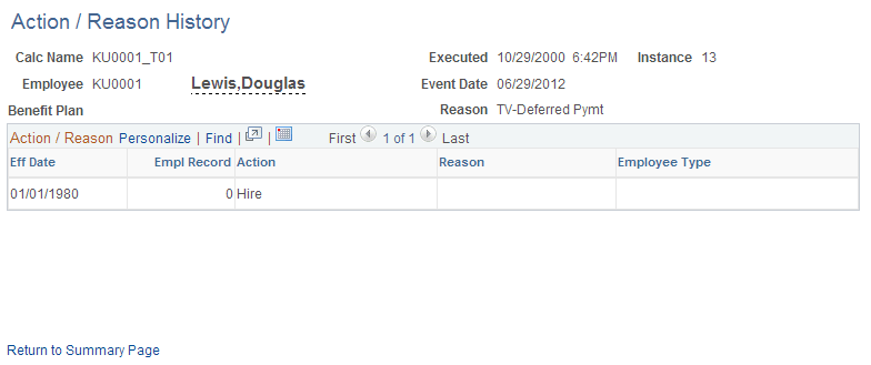 Action / Reason History page