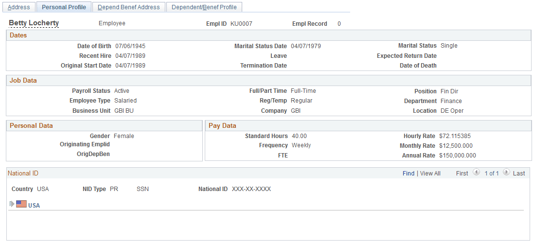 Personal Profile page
