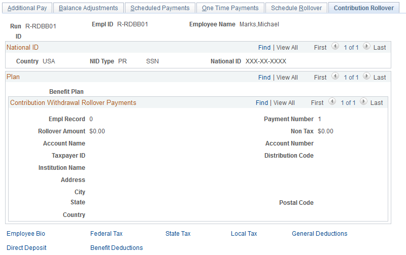 Contribution Rollover page