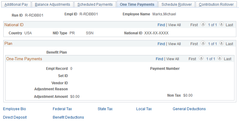 One Time Payments page