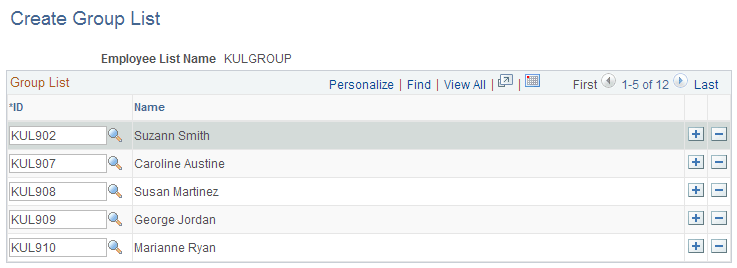 Create Group List page