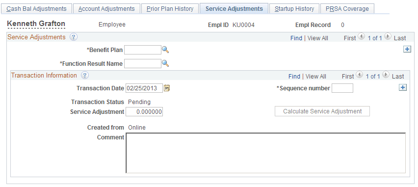 Service Adjustments page