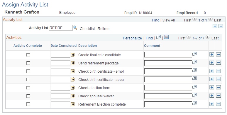 Assign Activity List page
