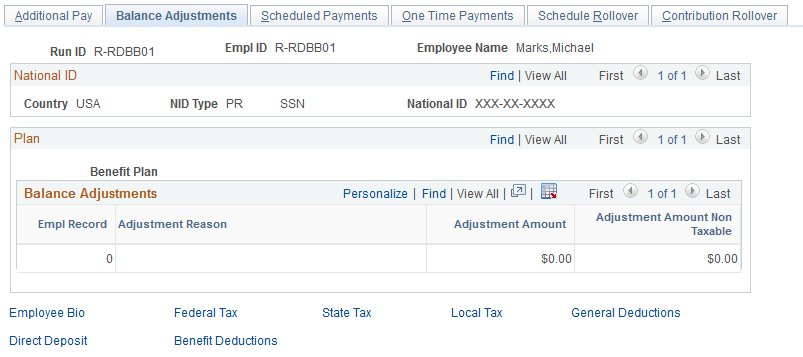 Balance Adjustments page