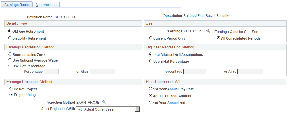 Social Security - Earnings Basis page