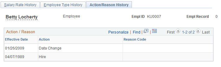 Action/Reason History page