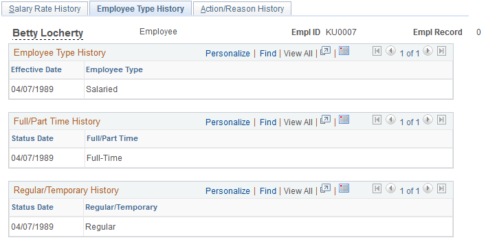 Employee Type History page
