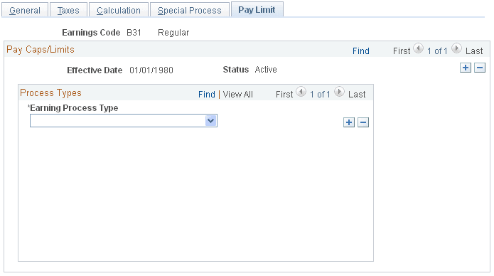 Earnings Table - Pay Limit page