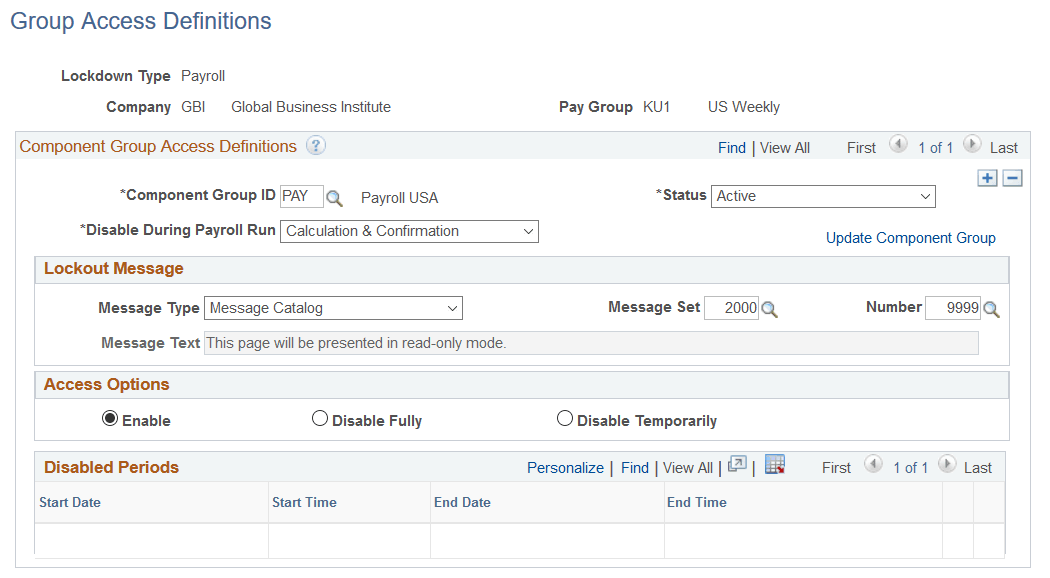 Group Access Definitions page