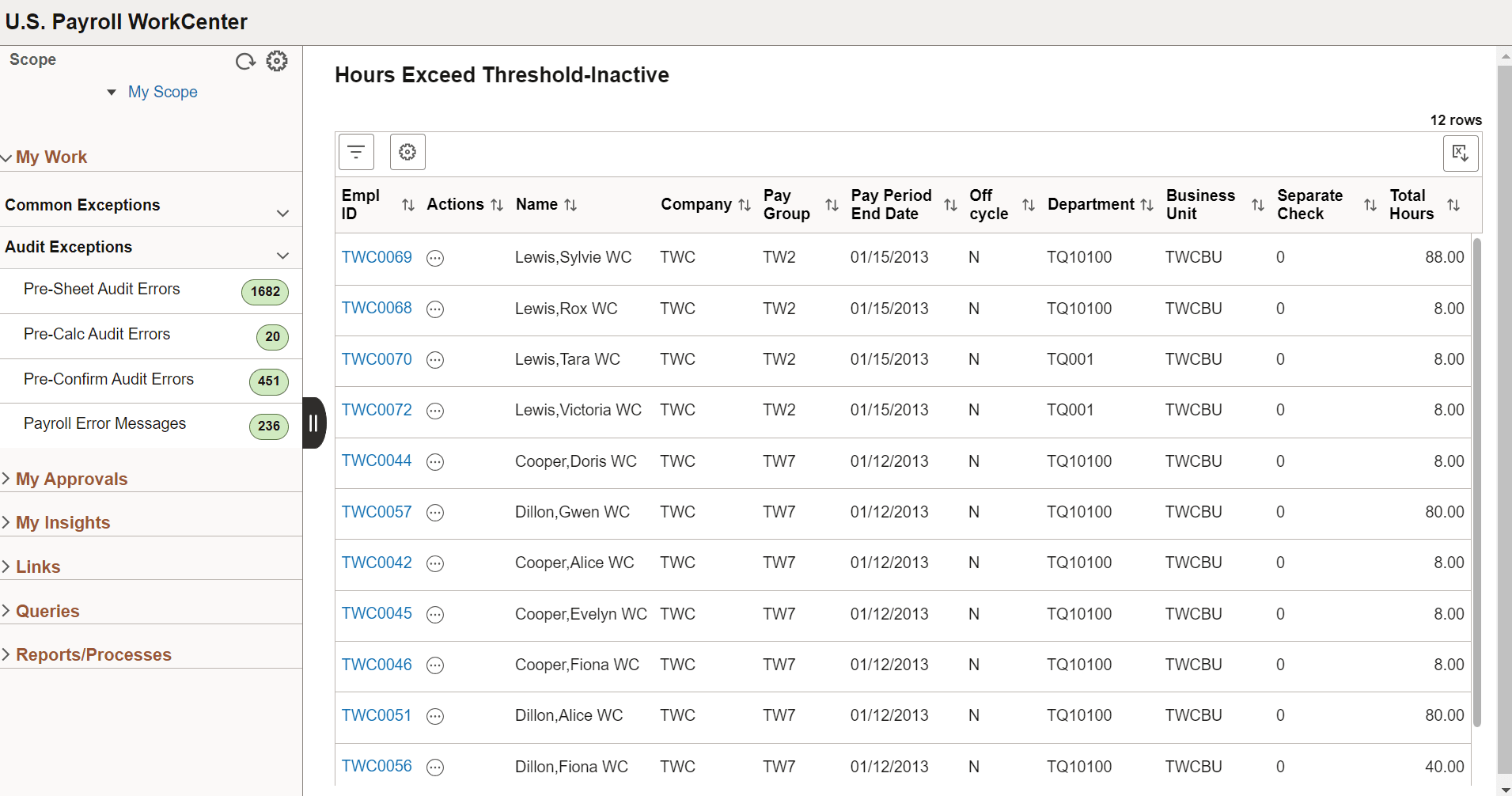 U.S. Payroll WorkCenter landing page