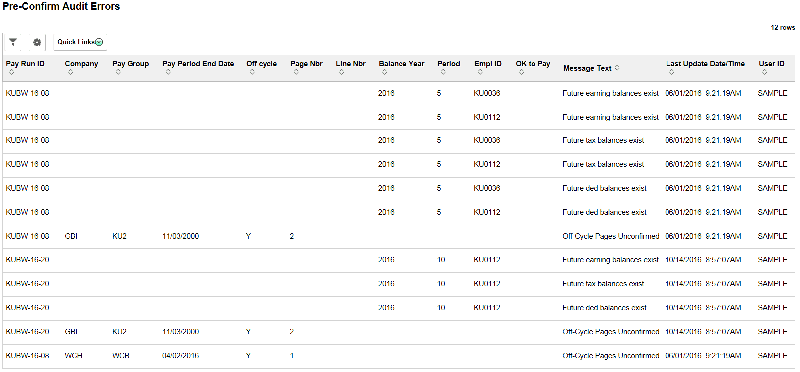 Pre-Confirm Audit Errors page