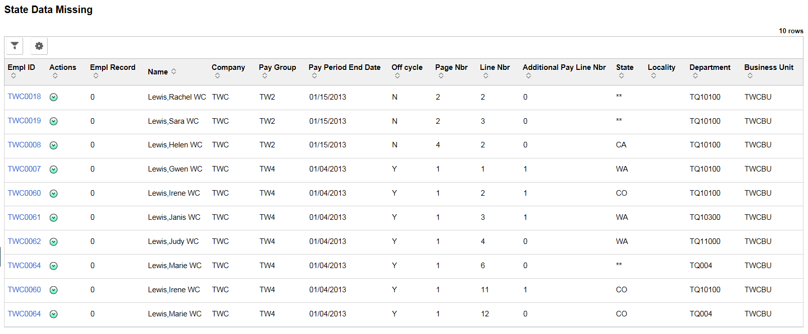 State Data Missing page