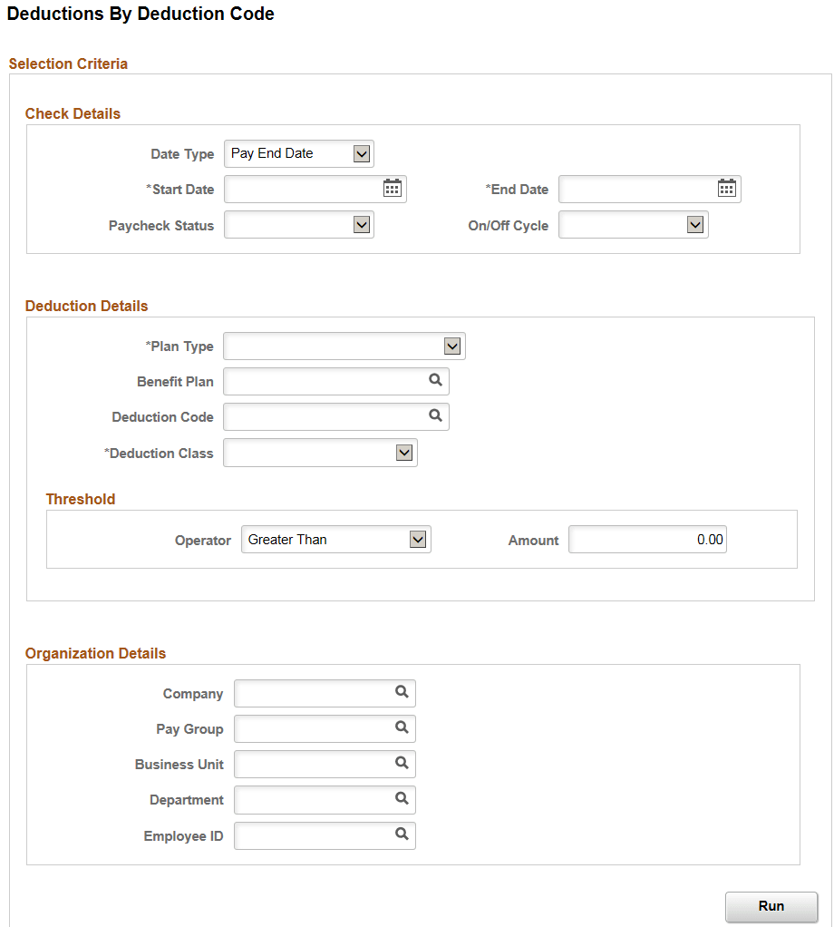 Deductions By Deduction Code page fluid