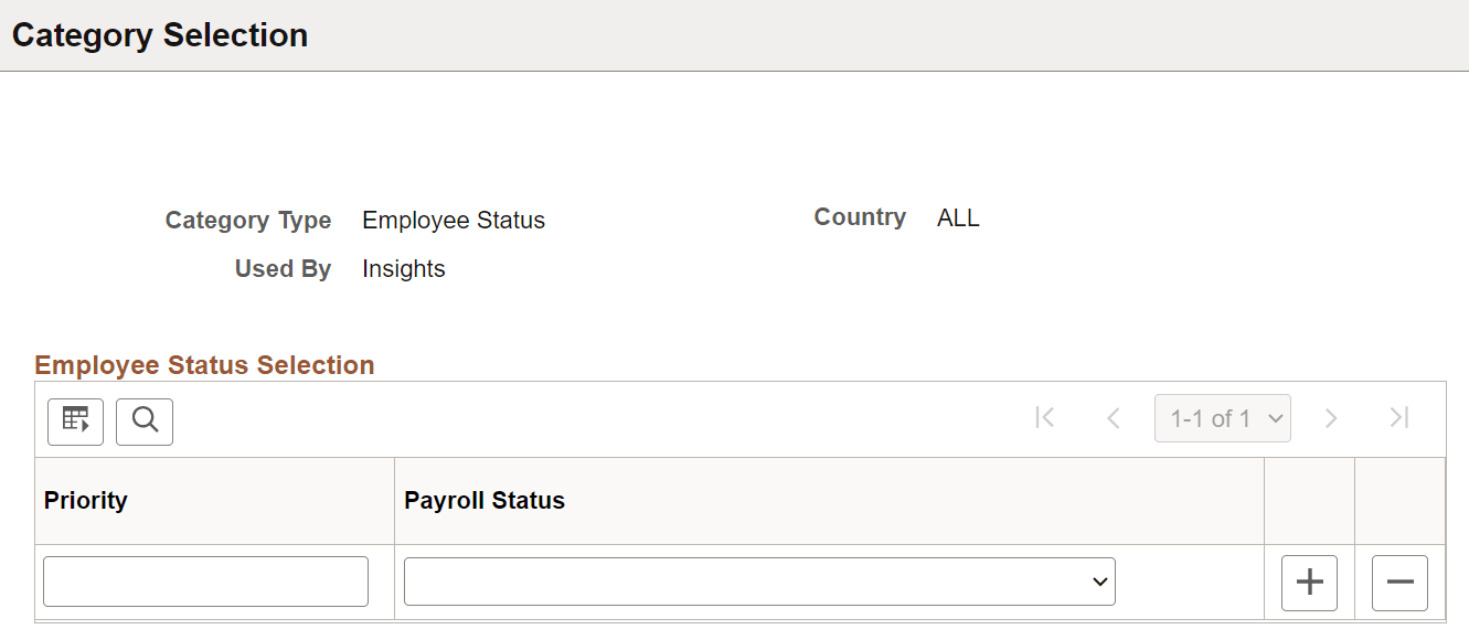 Category Selection page for employee status