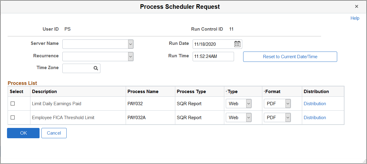 Earnings Subject to Limits - Process Scheduler Request page