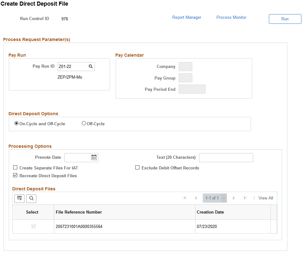 Create Direct Deposit File page (PY_DIRDEP)