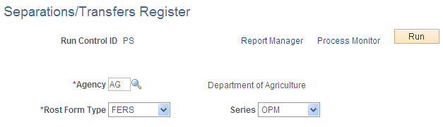 Separations/Transfers Register page