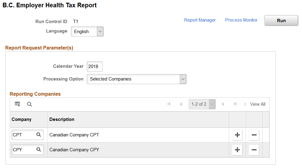 B.C. Employer Health Tax Report page