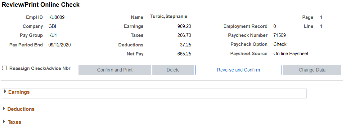 Review/Print Online Check page after confirmation