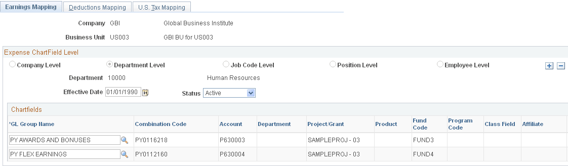 Earnings Mapping page