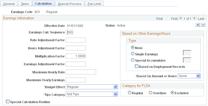 Earnings Table - Calculation page