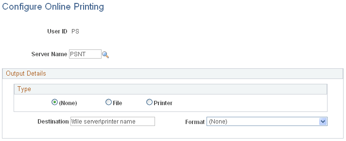 Configure Online Printing page