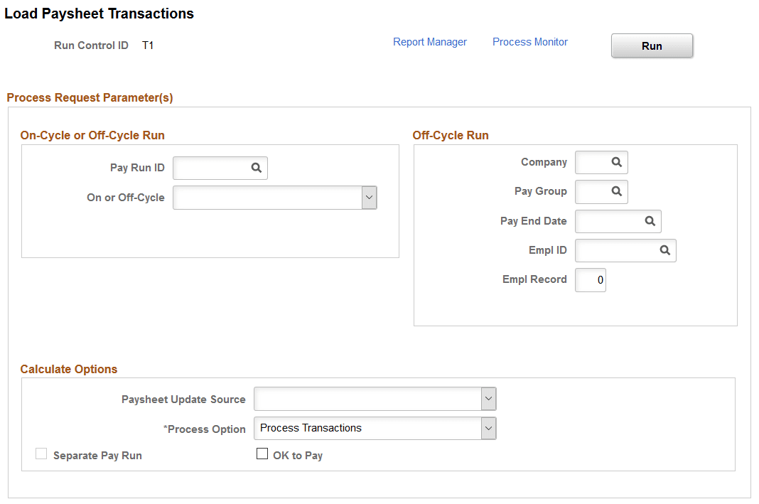 Load Paysheet Transactions page