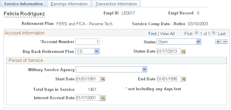 Service Information page