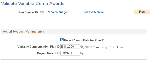 Validate Variable Comp Awards page