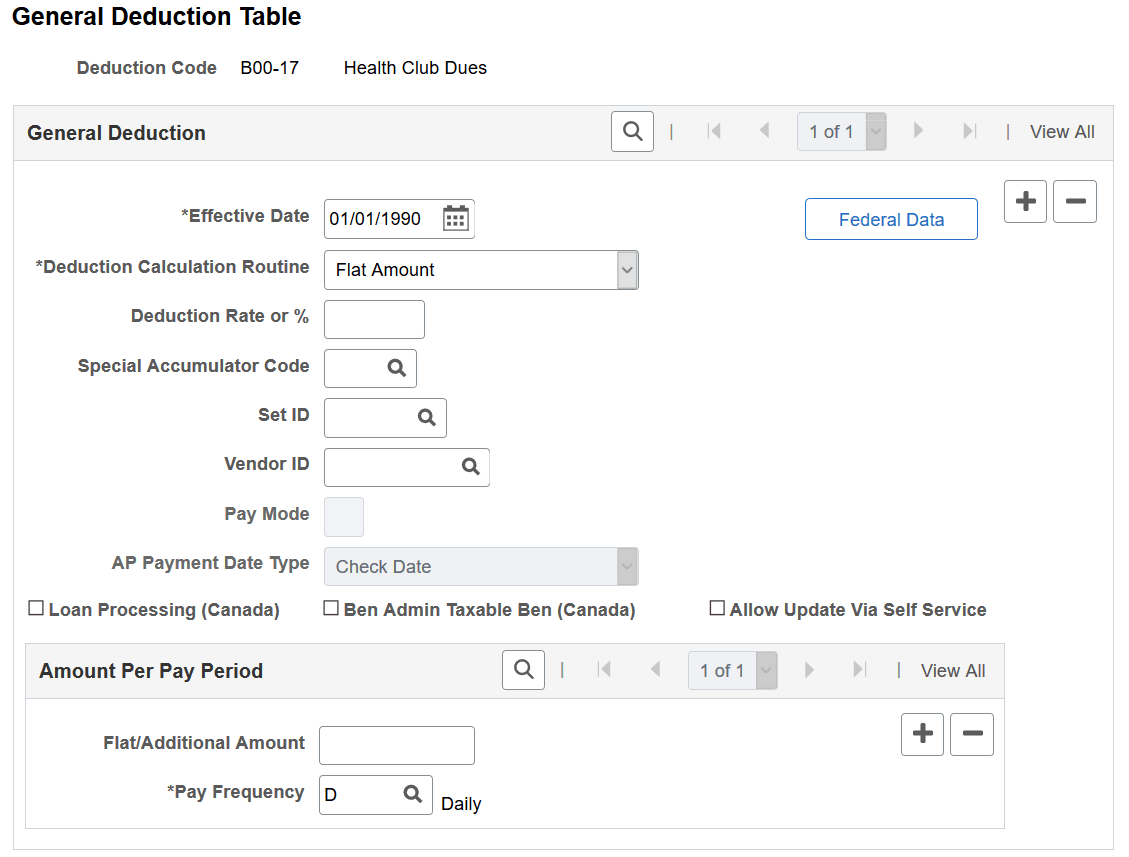 General Deduction Table page