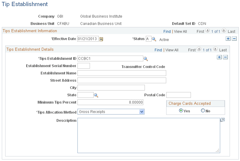 Tip Establishment page