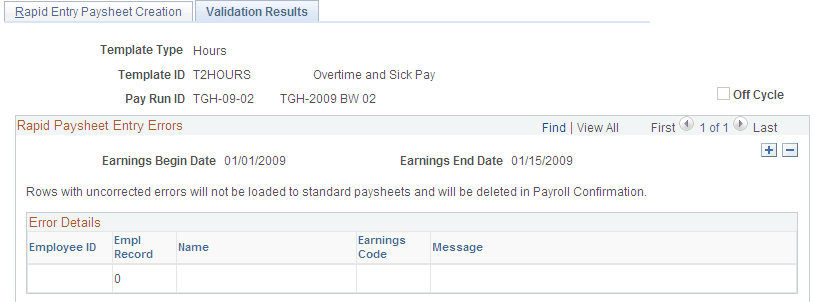 Validation Results page