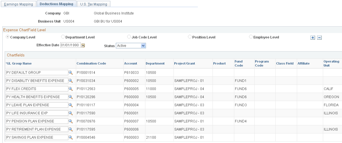 Deductions Mapping page