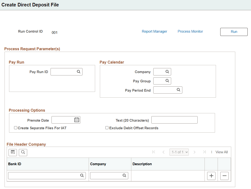 Create Direct Deposit File page (DDP001)
