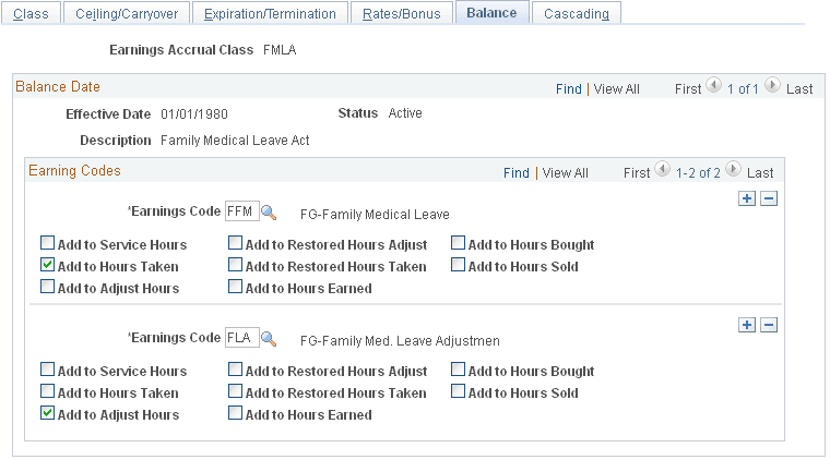 Earnings Accruals USF - Balance page