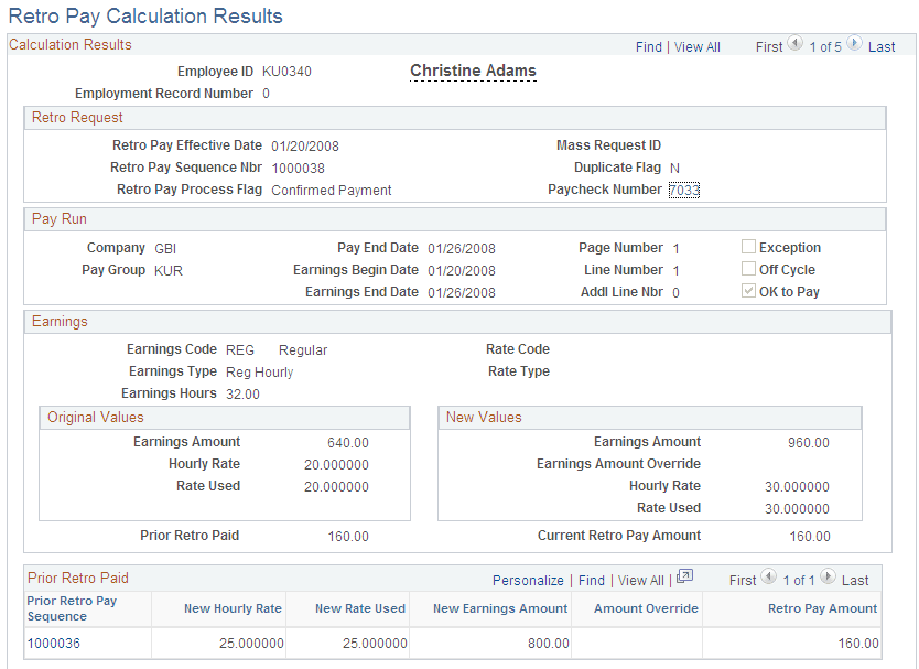 Retro Pay Calculation Results