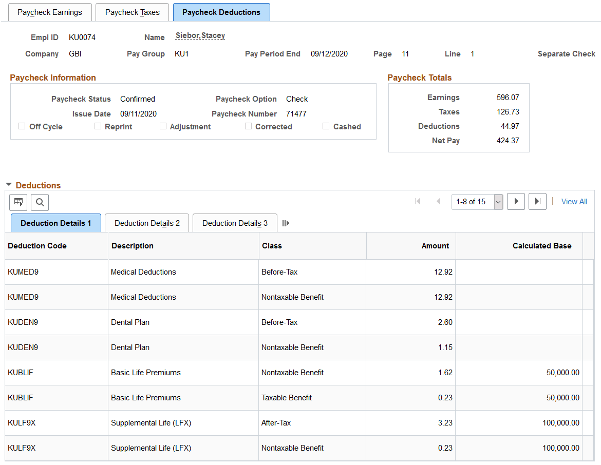 Paycheck Deductions page (1 of 2)