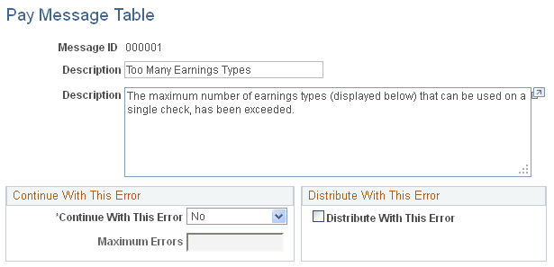 Pay Message Table page