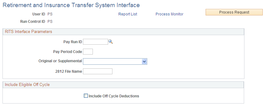 Retirement and Insurance Transfer System Interface page