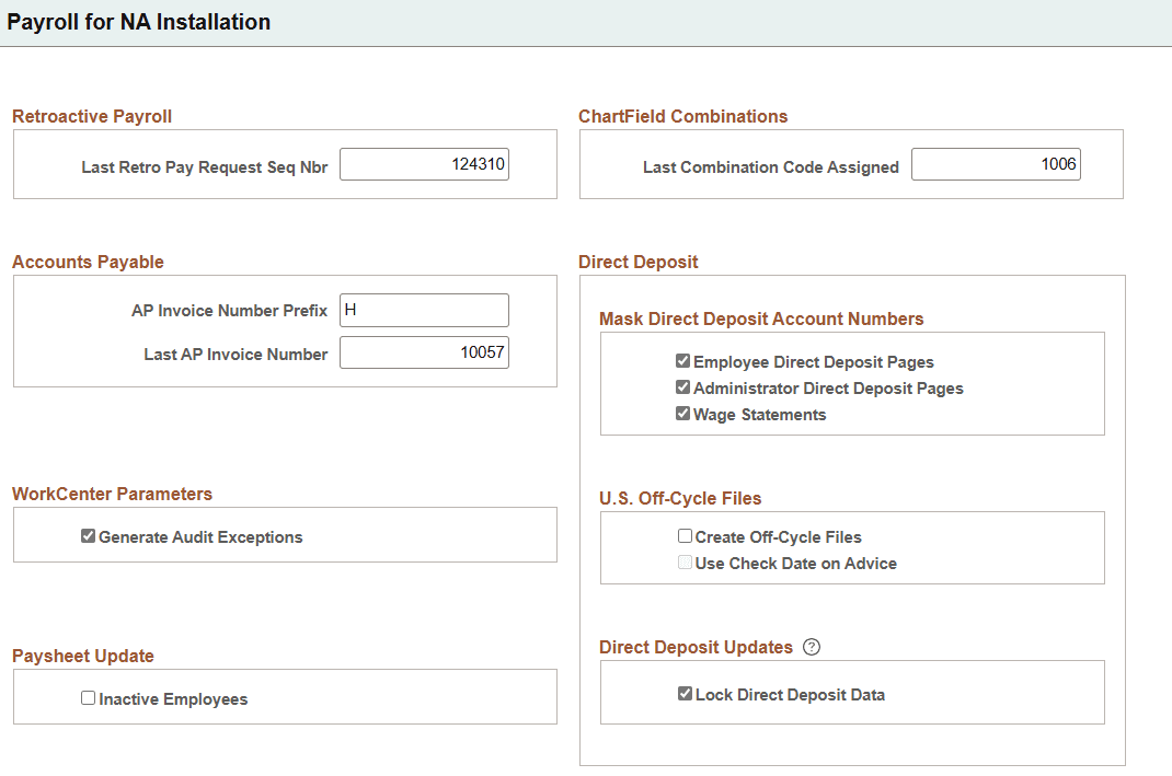 Payroll for NA Installation page (1 of 3)