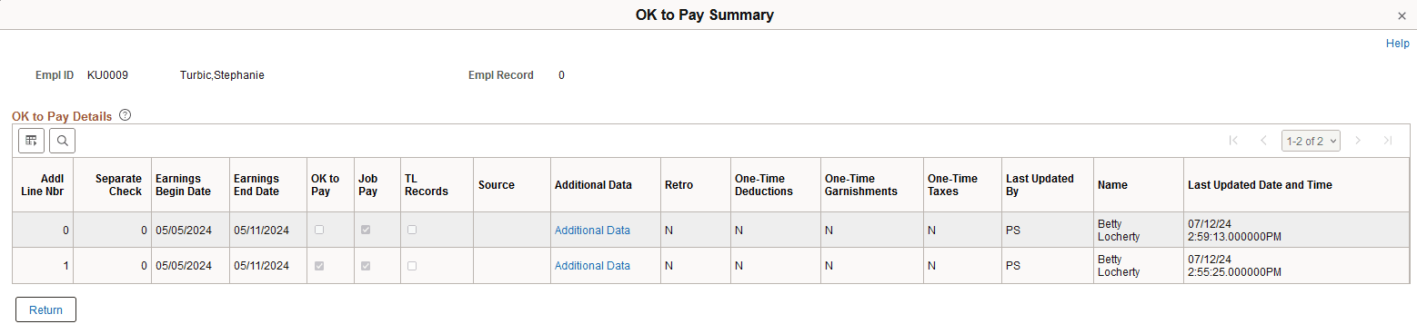 OK to Pay Summary page