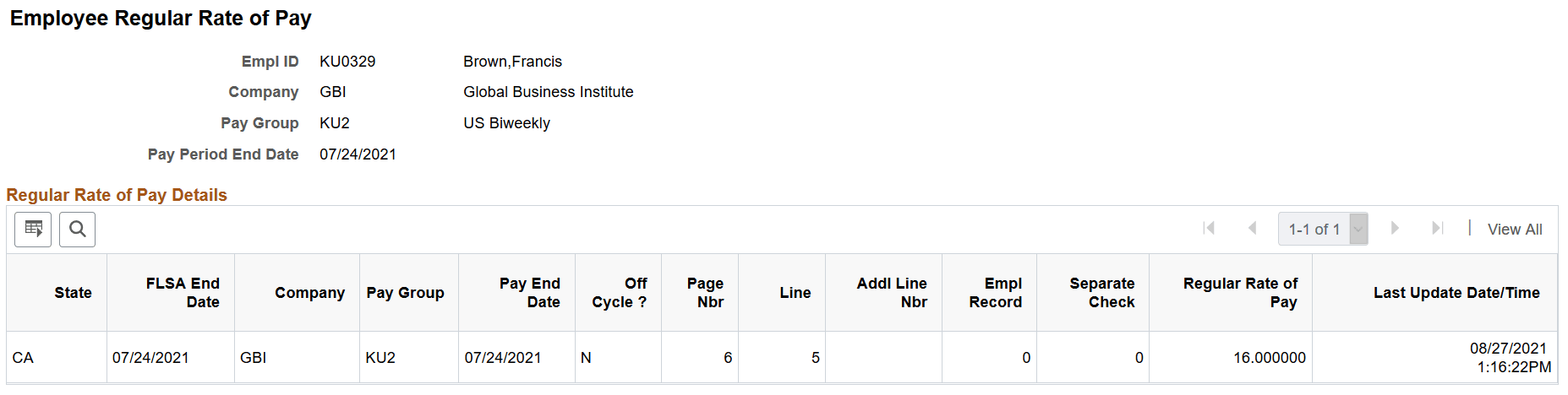 Employee Regular Rate of Pay page